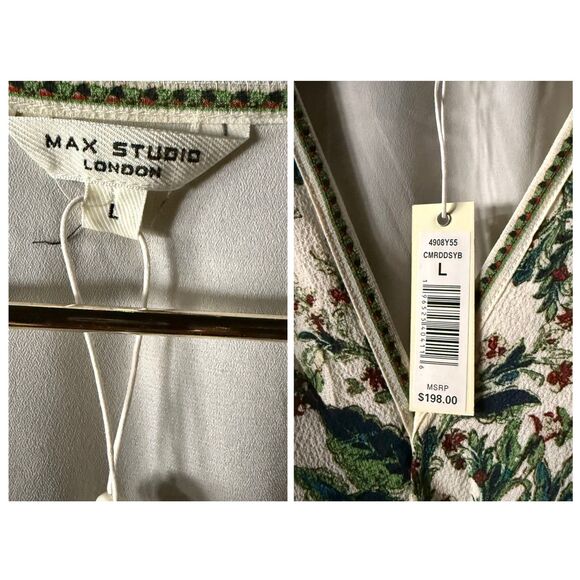 NWT Max Studio green and cream flutter sleeve floral tiered maxi dress - Picture 8 of 14
